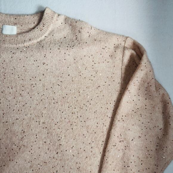 H & M Women's Knit Sweaters Size Large Pink and Gold Sequin Crewneck Pullover - Picture 5 of 13